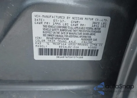 2017 Nissan Sentra S from USA, damaged, VIN 3N1AB7AP5HY374188